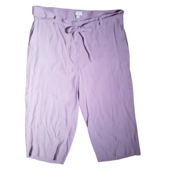 J Jill Womens Size 18 Elastic Waist Tie Belt Pants Pink Pockets Wide Leg Zipper - Picture 1 of 4